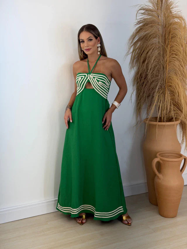 Vestido Longo com Detalhe Bordado